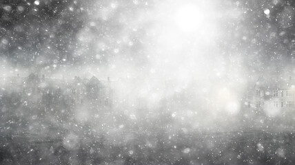 Obraz premium blizzard in the city, abstract blurred light white urban background, snowfall on the background of apartment buildings in the city, silhouette, copy space