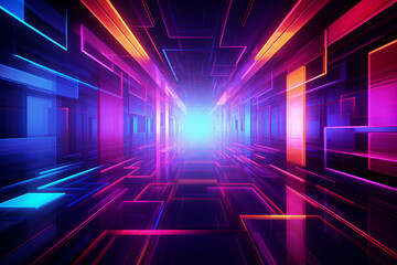 Fantasy tunnel illustration background with neon lights