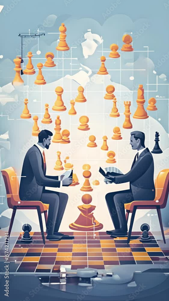 Poster two characters engage in a metaphorical game of chess, representing their strategic thinking and dec