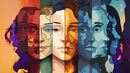 A characters head is shown split into separate compartments, each representing a different personality trait or psychological concept. 