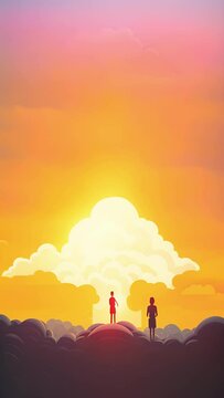 A characters negative thoughts form dark storm clouds overhead, while positive thoughts bring rays of sunshine. 