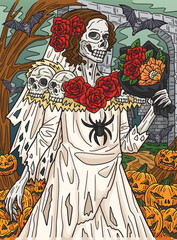 Halloween Wedding Gown Colored Cartoon 