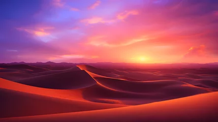 Fotobehang Awe-inspiring desert landscape at dusk, as the setting sun paints the sky in a fiery palette of oranges and purples. Ai Generated.NO.04 © ZWDQ