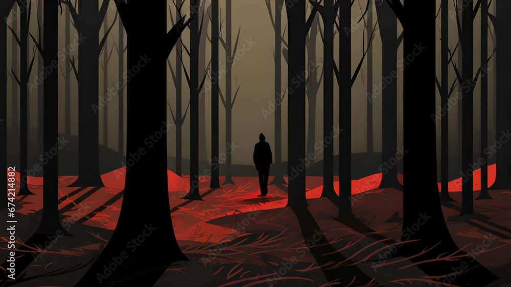 Poster A character walks through a dark forest, with each tree representing a different fear or insecurity. 
