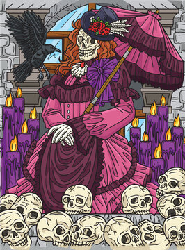 Halloween Victorian Dress Colored Cartoon Illustration