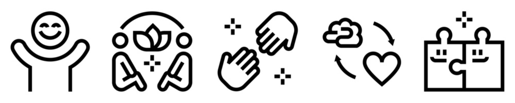 Conjunto de iconos de terapia. Salud mental, consulta, apoyo, conexi&oacute;n coraz&oacute;n cerebro, uni&oacute;n terap&eacute;utica. Ilustraci&oacute;n vectorial