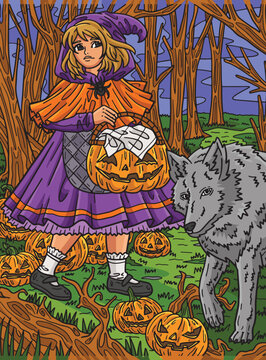 Halloween Child and a Wolf Colored Cartoon 