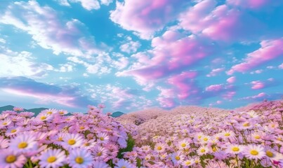 Fototapeta premium Flowers white clouds blue sky