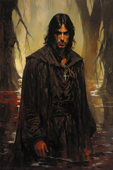 Male Dark Sorcerer in Forsaken Swamp
 , Dark Medieval Fantasy,Old School  RPG Illustration