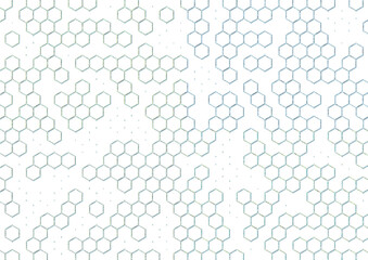 Hexagonal background with blank spaces. Cells with light blue and green color gradient.