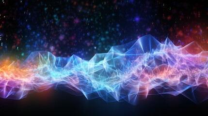 3D render, brain waves, neurons, electric waves flowing, human brain, holographic