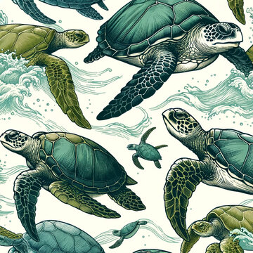 Seamless repeating pattern of turtles