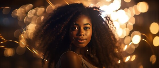 Flare bokeh, beautiful black woman, generative ai