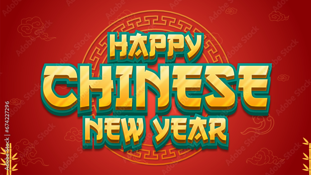 Poster happy chinese new year greeting banner with 3d vector text effect red background color and gold colo