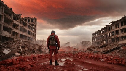 background of collapsed buildings AI Generation