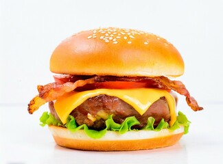 American Fast-Food, Bacon Burger Isolated On White Background