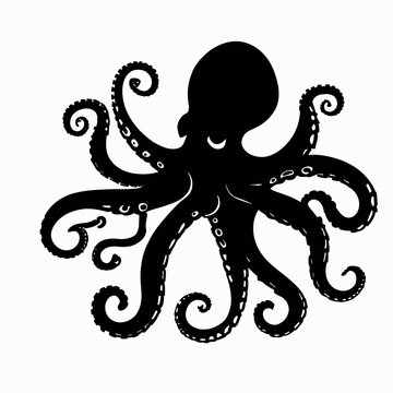 Vector Silhouette of Octopus, Intelligent Octopus Illustration for Marine and Sea Themes