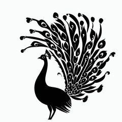 Vector Silhouette of Peacock, Elegant Peacock Illustration for Exotic Bird and Nature Designs