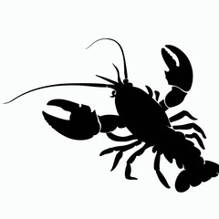 Vector Silhouette of Lobster, Tasty Lobster Illustration for Seafood and Marine Designs