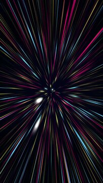 Vertical animation of blue yellow pink lights through space