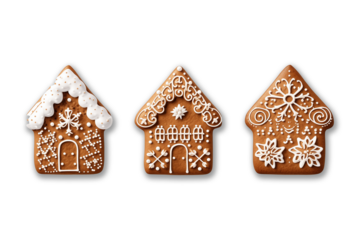Set of gingerbread sweet homes isolated on transparent or white background, png