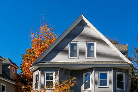 Single family home facade, autumn day, Brighton, Massachusetts, USA - Powered by Adobe