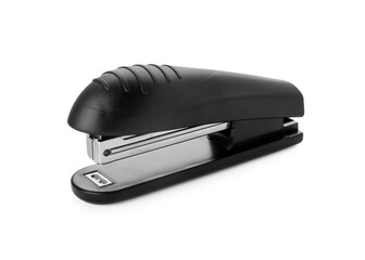 New black stapler isolated on white. Office stationery