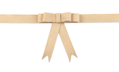 One beautiful burlap bow isolated on white, top view