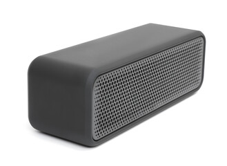 One black portable bluetooth speaker isolated on white. Audio equipment