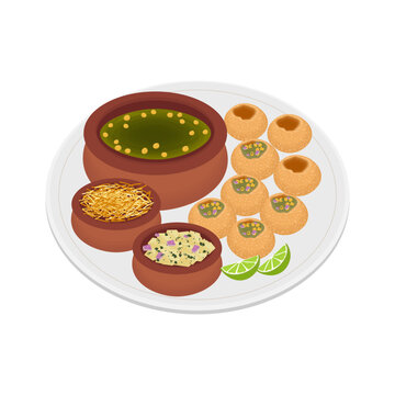 Logo Illustration of Pani Puri Or Golgappa on a plate with additional side dishes