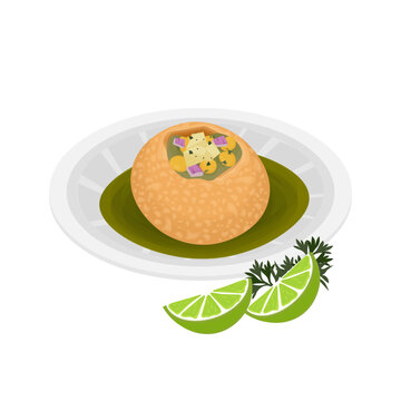 Simple Illustration Logo of Pani Puri Or Golgappa ready to eat