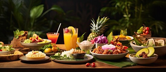 Several nutritious meals featuring tropical fruits and dishes inspired by Indonesia showcased through a variety of food and beverage images
