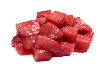 Pieces of raw beef isolated on white