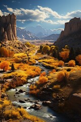 Awe-Inspiring Autumn in Kanas: Captivating Natural Scenery with a Playful Kitten - obrazy, fototapety, plakaty