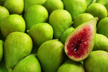 Half of green fig on fresh fruits