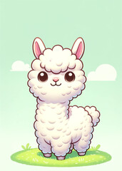 Cute Alpaca llama lama Smiling, Farm life, cartoon, toon, children's illustration, Greeting Card...