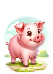 Cute Pig Smiling, Farm life, cartoon, toon, children's illustration, Greeting Card art , clip art,...