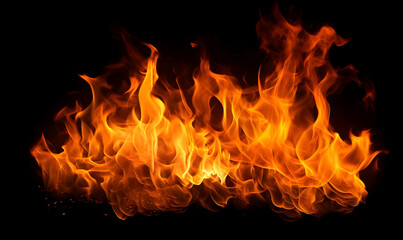 Obraz premium Ai generated texture of fire on a black background, fire flame, burning fire on a dark area, fire background, fire frame, fire flames background