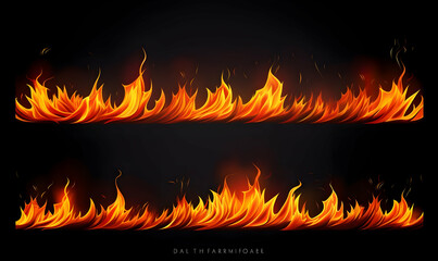 Ai generated texture of fire on a black background, fire flame, burning fire on a dark area, fire background, fire frame, fire flames background