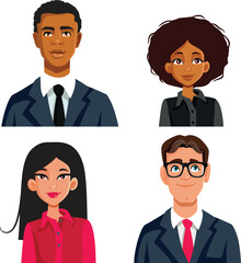Set of Business People Avatar Portrait Vector Character Design. Office workers smiling in headshot style avatars portrait collection
