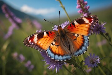 Naklejka premium Delicate Butterfly Amidst Countryside Tranquility