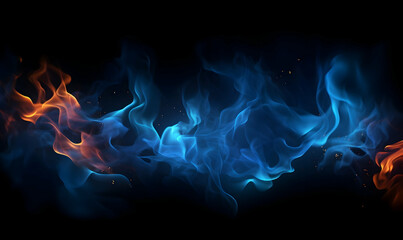 Ai generated texture of fire on a black background, fire flame, burning fire on a dark area, fire background, fire frame, fire flames background