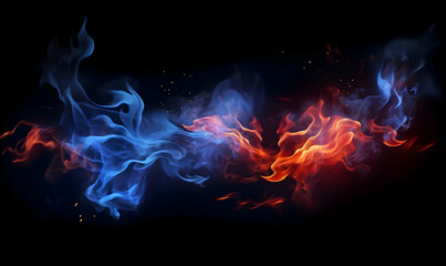 Ai generated texture of fire on a black background, fire flame, burning fire on a dark area, fire...