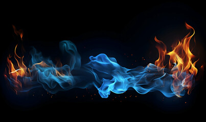 Ai generated texture of fire on a black background, fire flame, burning fire on a dark area, fire...