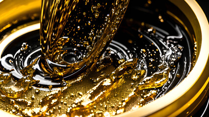 Golden liquid splashing into a cup