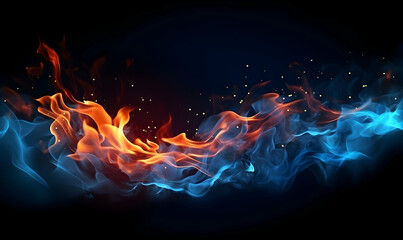 Ai generated texture of fire on a black background, fire flame, burning fire on a dark area, fire background, fire frame, fire flames background