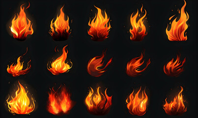 Ai generated texture of fire on a black background, fire flame, burning fire on a dark area, fire background, fire frame, fire flames background - obrazy, fototapety, plakaty
