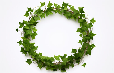 Green ivy creeper plant wreath round isolated on a white background - obrazy, fototapety, plakaty