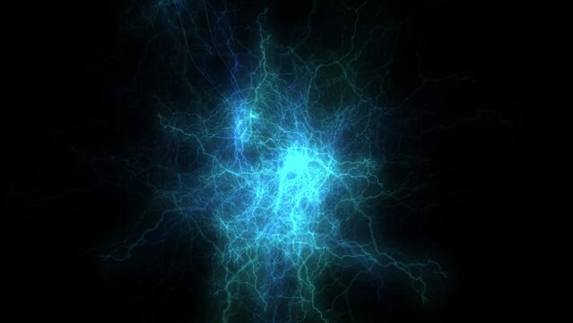 青い電気エネルギーが放電する背景動画