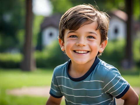Retrato de un ni&ntilde;o sonriendo en un parque